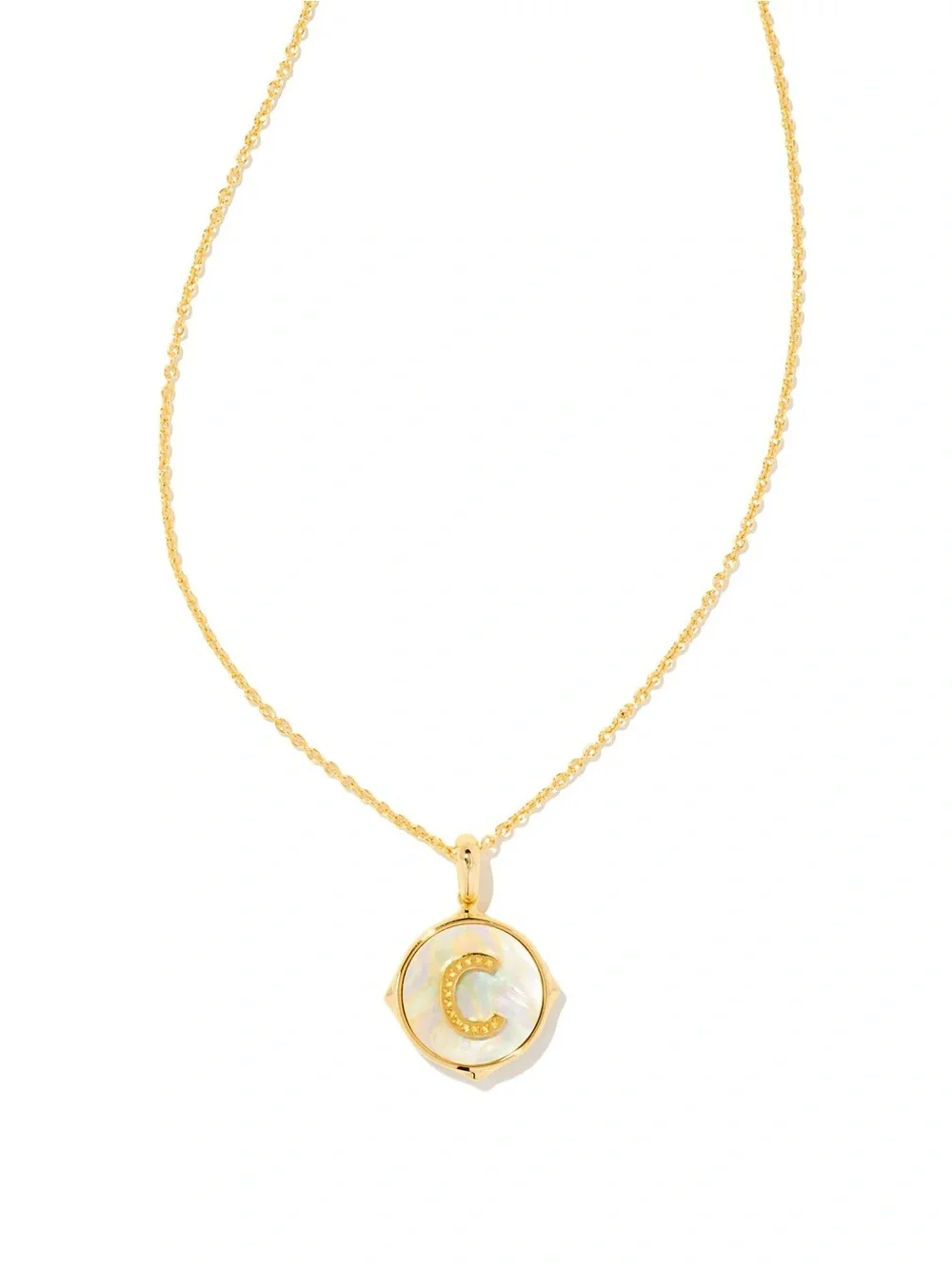 NWT KENDRA SCOTT LETTER C DISC PENDANT NECKLACE GOLD/IRIDESCENT ABALONE - Picture 1 of 12